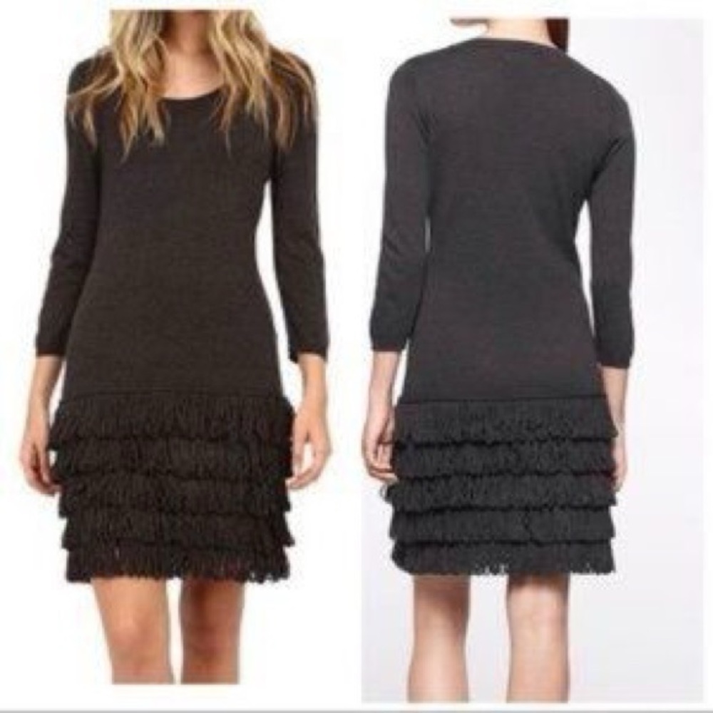 Calvin Klein Elegant Charcoal Grey Fringe Bottom Dress